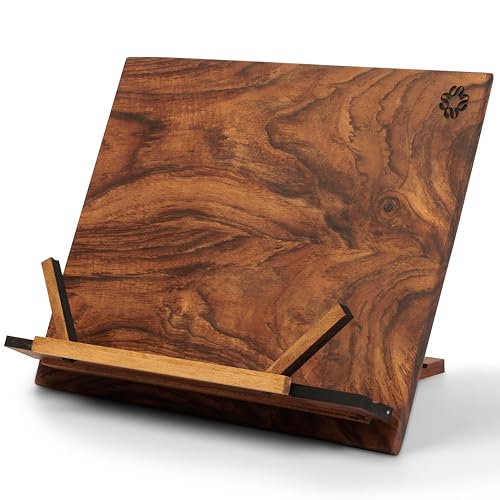TILISMA Wooden Cook Book Stand – Handmade Walnut Book Holder for Reading Hands Free – Cookbook Stand for Kitchen Counter – Recipe Holder – Reading Accessories for Kitchen – Cookbook in Ipad and Tablet - Image 1