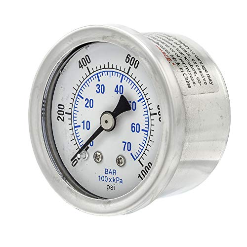 PIC Gauges 202L-158M Center Back Mount Glycerine Filled Pressure Gauge w/ SS Case/Bezel, Brass Internals, PC Lens, 1.5" Dial, 0/1000 psi Range, 1/8" Male NPT - Image 2