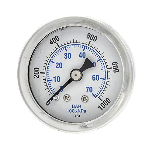 PIC Gauges 202L-158M Center Back Mount Glycerine Filled Pressure Gauge w/ SS Case/Bezel, Brass Internals, PC Lens, 1.5" Dial, 0/1000 psi Range, 1/8" Male NPT - Image 4