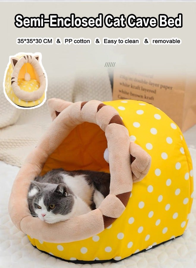 Generic Cat Beds For Indoor Cats Semi-Enclosed Cat Cave Bed With A Plush Ball Removable Washable Cushioned Pillow Cotton No Deformation Pet Bed Large Space For Cats To Sleep Cat House  - Image 1