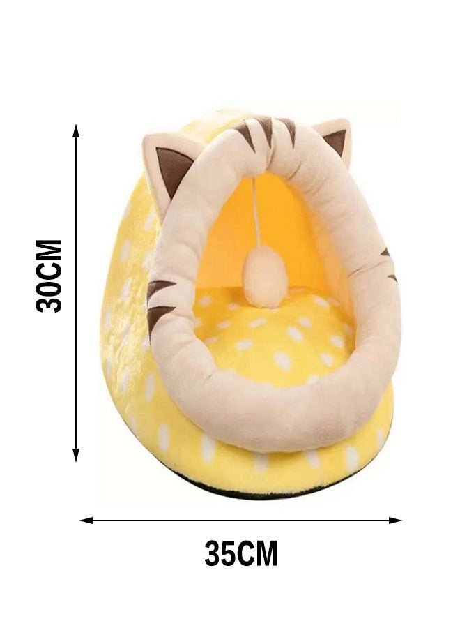 Generic Cat Beds For Indoor Cats Semi-Enclosed Cat Cave Bed With A Plush Ball Removable Washable Cushioned Pillow Cotton No Deformation Pet Bed Large Space For Cats To Sleep Cat House  - Image 2