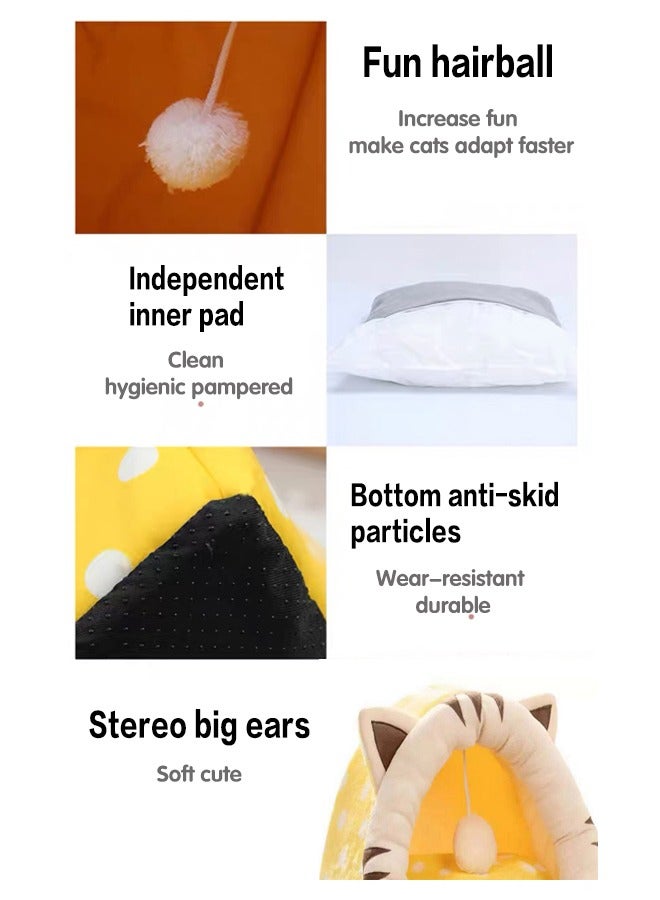 Generic Cat Beds For Indoor Cats Semi-Enclosed Cat Cave Bed With A Plush Ball Removable Washable Cushioned Pillow Cotton No Deformation Pet Bed Large Space For Cats To Sleep Cat House  - Image 3