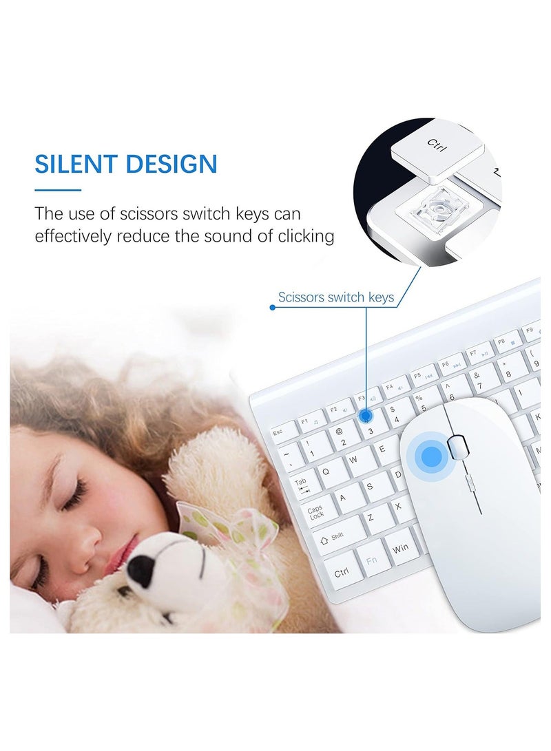 Wireless Keyboard and Mouse Ultra Slim Combo, 2.4G Silent Compact USB Mouse and Scissor Switch Keyboard Set with Cover, 2 AA and 2 AAA Batteries, for PC/Laptop/Windows/Mac - White - Image 2