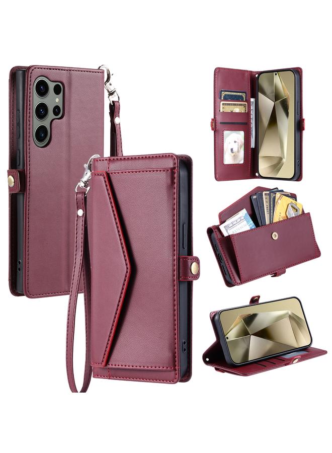 S-TOP Case For Samsung Galaxy S25 Ultra 5G Wallet Multi-card Slot Leather Phone Case with Lanyard - Image 1
