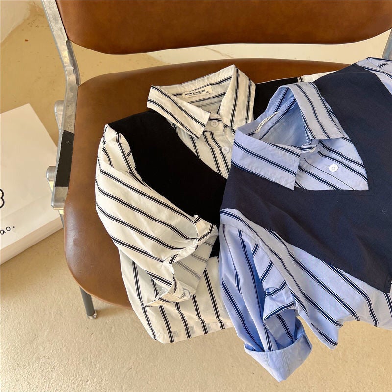 New Boys Shirt 2024 Baby Fake Two-Piece Top Suit Long-Sleeved Sweaters Stylish Loose All-Match Two-Piece Set - Image 5