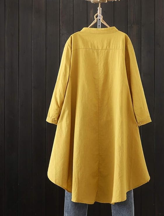 Minibee Women's Cotton Linen Shirt High Low Button Down Embroidered Blouse Long Sleeve Tunic Tops - Image 3