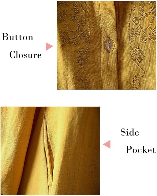 Minibee Women's Cotton Linen Shirt High Low Button Down Embroidered Blouse Long Sleeve Tunic Tops - Image 4