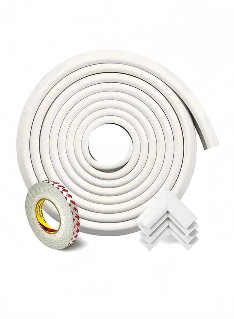 Lee Yon Corner Protector for Baby Proofing, 2m Edge Foam Strip & 4 Corner Protectors, Furniture Safety, Baby Bed Protector, Table Corner Guards, White  - Image 1