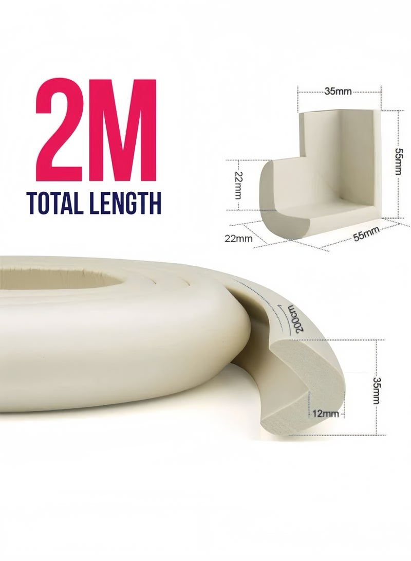 Lee Yon Corner Protector for Baby Proofing, 2m Edge Foam Strip & 4 Corner Protectors, Furniture Safety, Baby Bed Protector, Table Corner Guards, White  - Image 2