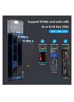 KASTWAVE M.2 NVME SATA SSD Enclosure Aluminum Adapter, Hard Drive Enclosure, USB C Gen 2 NVME PCIe 10Gbps SATA M-Key/B+M Key External SSD Adapter, M.2 SSD Enclosure for 2230/2242/2260/2280, Support UASP Trim  - Image 3