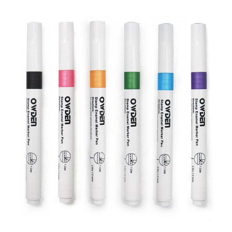 OWDEN 6Pieces Metal Stamp Enamel Marker for Metal Stamping and Engraving Diy Jewelry Steel Stamps Acrylic Ink 6 Colors 6 Colors
