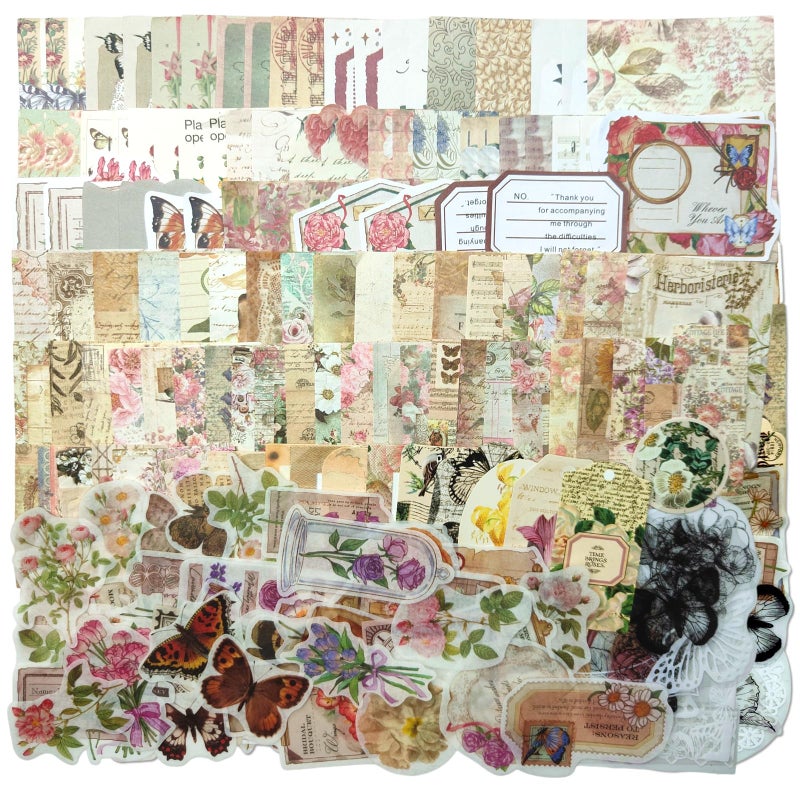 Jukercici Vintage Aesthetic Scrapbook Supplies Kit 180 pcs of Scrapbook Paper Washi Stickers and Small Cards for Scrapbooking DIY Albums Junk Journals Bullet Journals Collages Retro Aesthetic Decor Nature - Image 3