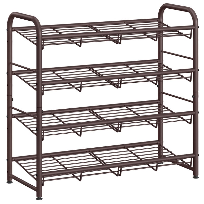 SONGMICS SONGMICS Stackable Shoe Rack 4 Tier Metal Shoes Rack Storage Shelf Holds up to 20 Pairs Shoes Adjustable Slanted Shelves Tower Organizer for Closet Entryway Small Spaces Bronze