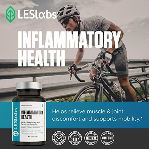 LES Labs مكمل LES Labs لصحة الالتهابات دعم المفاصل وظيفة العضلات الاسترخاء الحركة الكركم البوسويليا الكيرسيتين الزنجبيل CoQ10 غير معدّل وراثيًا 60 كبسولة - Image 5