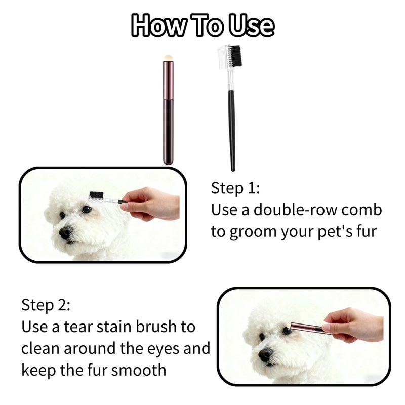Dog Tear Stain Remover And Eye Care System Two Piece Set With Soft Brush And Double Row Comb For Instant Stain Removal Knot Free Detangling And Sensitive Eye Care For Puppies And Dogs - Image 2