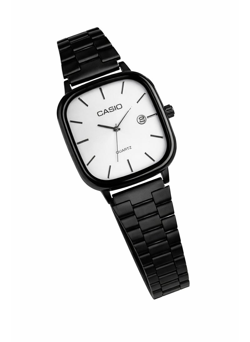 كاسيو ساعة كاسيو رجالية كوارتز – مينا مربع، سوار ستانلس ستيل أسود، عرض التاريخ - Image 1