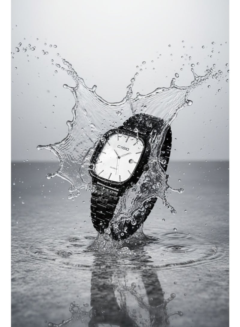 كاسيو ساعة كاسيو رجالية كوارتز – مينا مربع، سوار ستانلس ستيل أسود، عرض التاريخ - Image 2