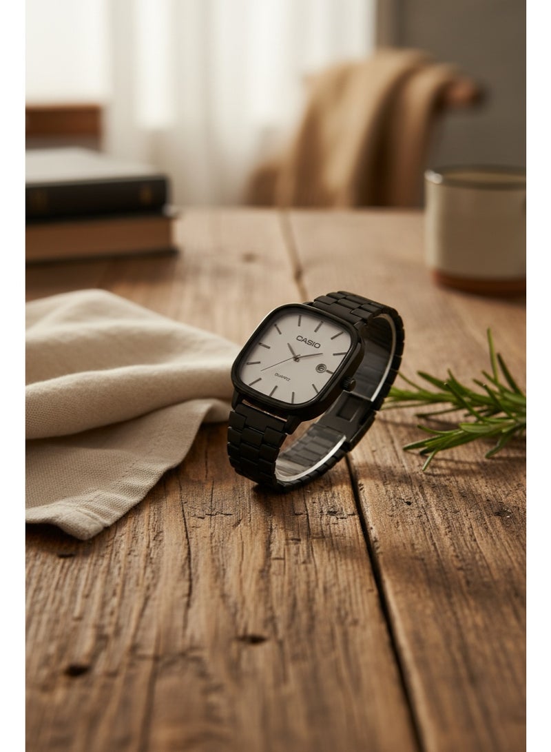 كاسيو ساعة كاسيو رجالية كوارتز – مينا مربع، سوار ستانلس ستيل أسود، عرض التاريخ - Image 3