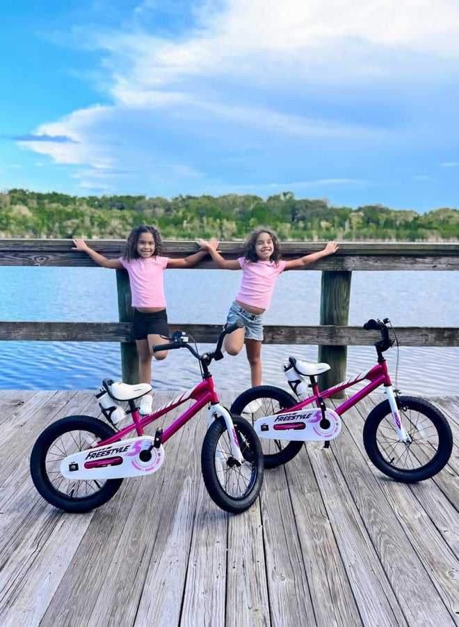 RoyalBaby Kids Bike Boys Girls Freestyle BMX Bicycle with Training Wheels Gifts for Children Bikes 12 Inch Fuchsia - Image 2