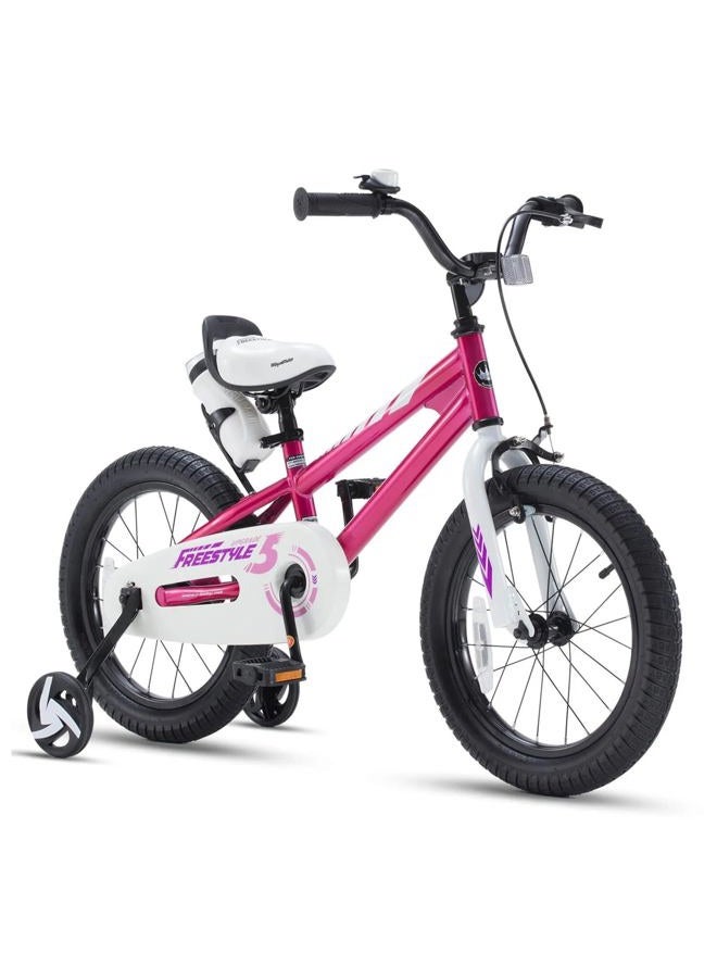 RoyalBaby Kids Bike Boys Girls Freestyle BMX Bicycle with Training Wheels Gifts for Children Bikes 12 Inch Fuchsia - Image 1