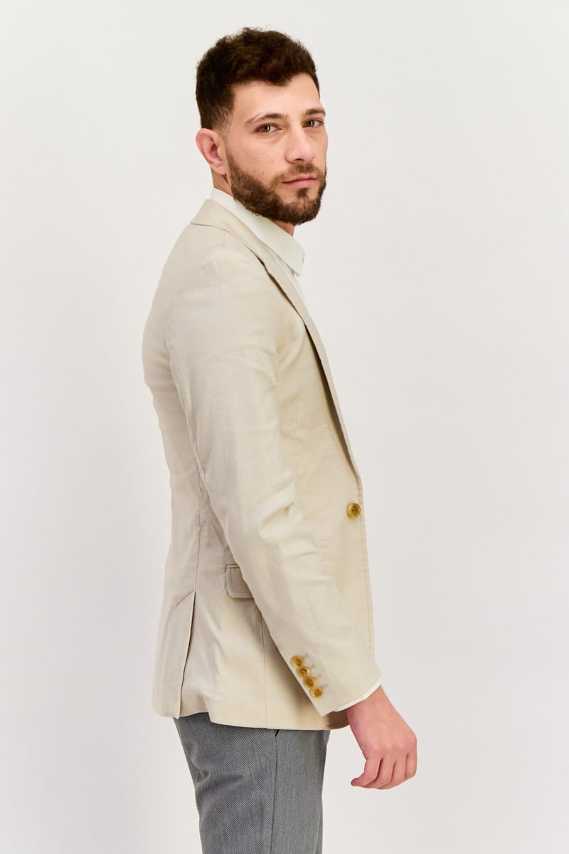 Asos Design Men Regular Fit Linen Blazer, Beige - Image 2