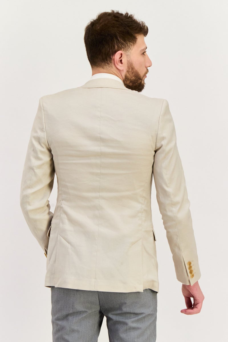 Asos Design Men Regular Fit Linen Blazer, Beige - Image 3