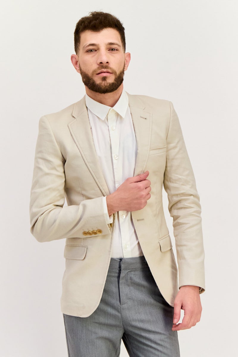 Asos Design Men Regular Fit Linen Blazer, Beige - Image 1