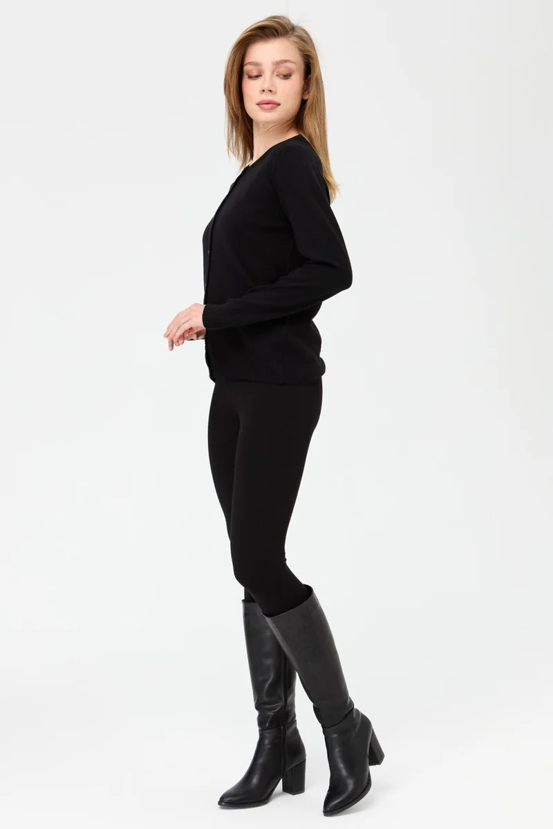 Desen Triko Pattern Knitwear Women's Zero Collar Knitwear Wool Cardigan Black