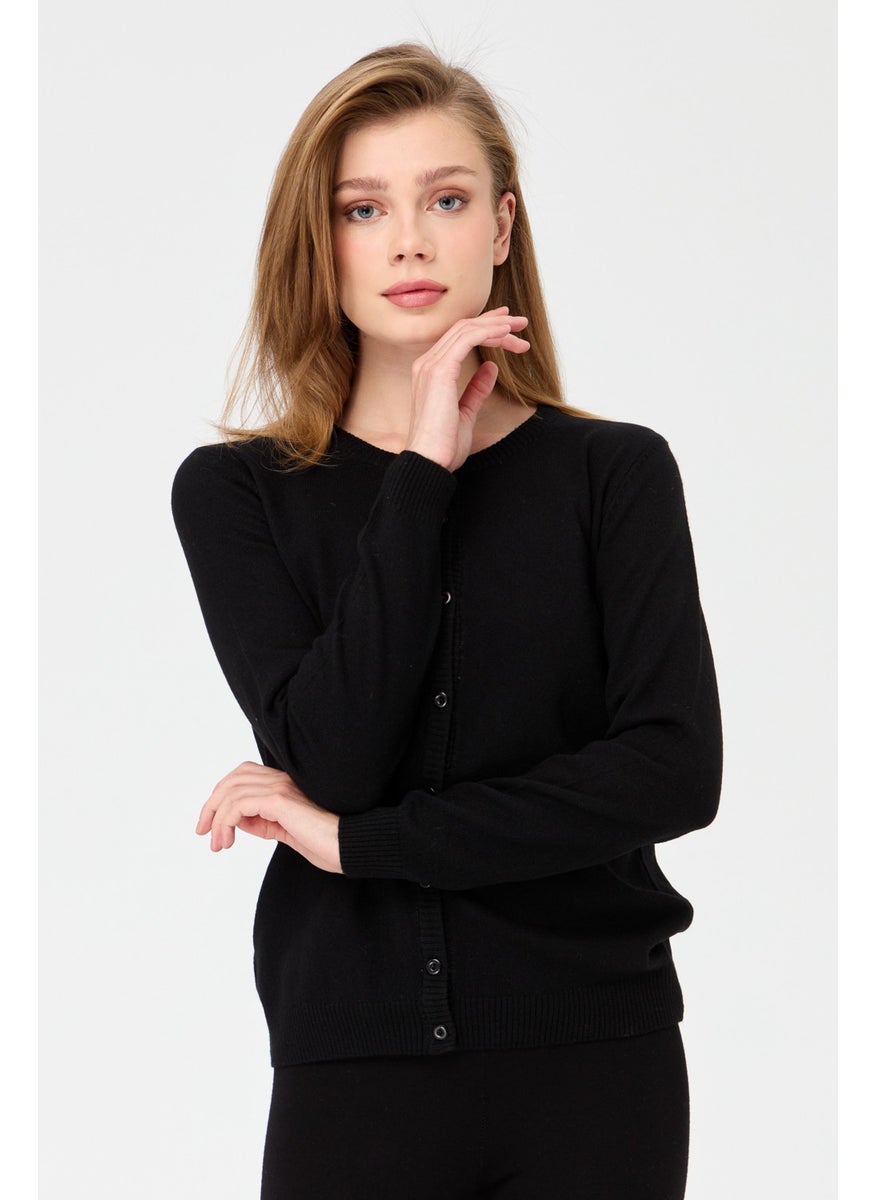 Desen Triko Pattern Knitwear Women's Zero Collar Knitwear Wool Cardigan Black  - Image 2