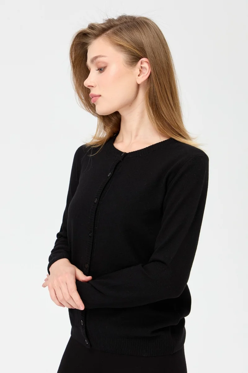 Desen Triko Pattern Knitwear Women's Zero Collar Knitwear Wool Cardigan Black