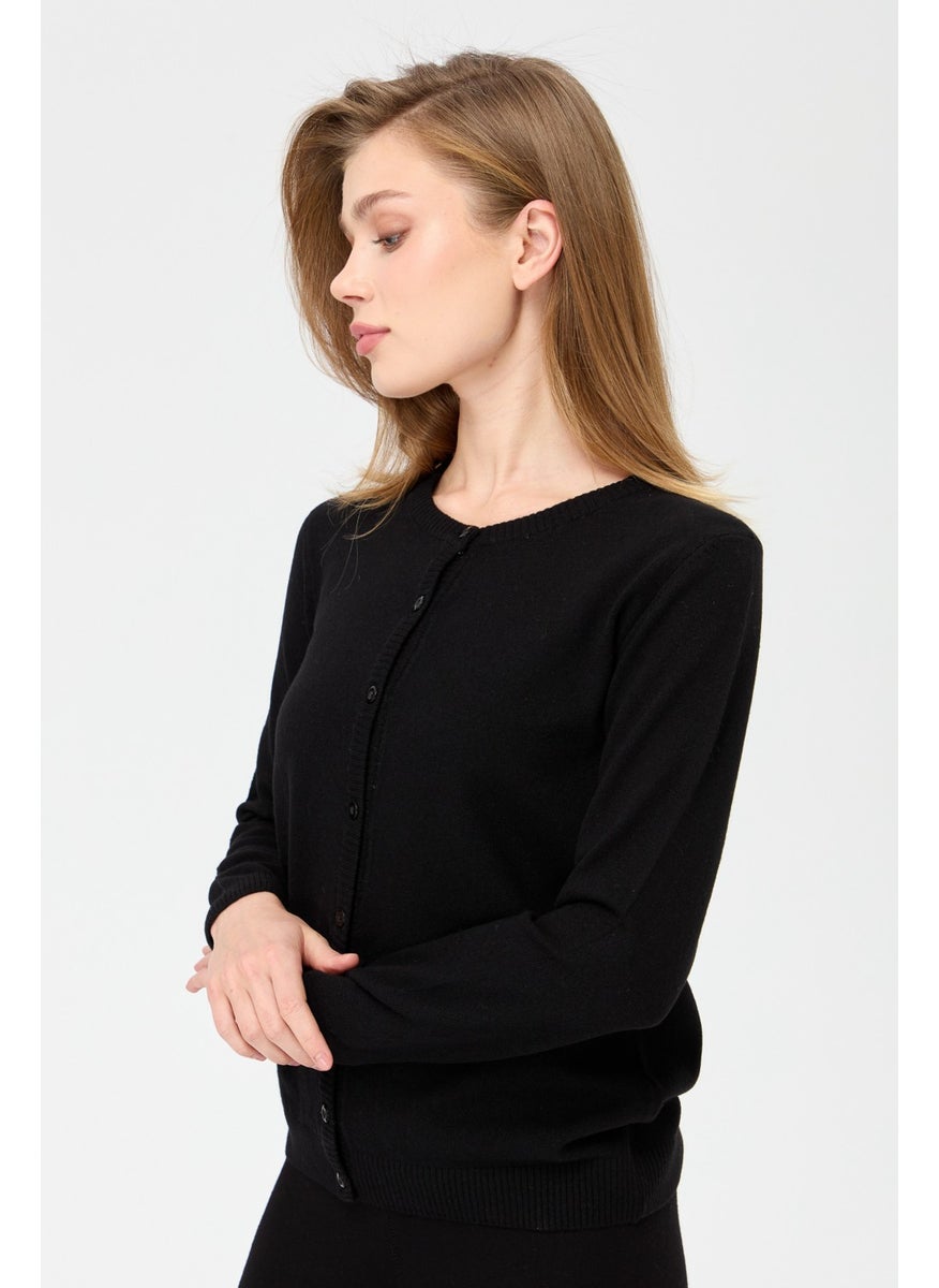 Desen Triko Pattern Knitwear Women's Zero Collar Knitwear Wool Cardigan Black  - Image 5