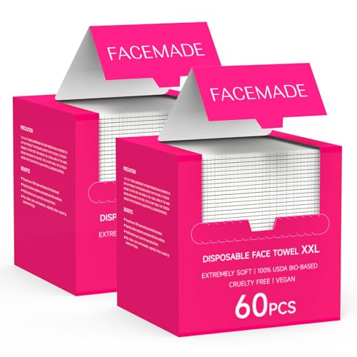 FACEMADE 120 Count XXL Disposable Face Towels 12" × 12", 100% USDA Biobased Face Towelettes Disposable, Clean Facial Towels for Makeup and Clean Skin, Super Soft and Thick Dry Wipes Club - Image 1