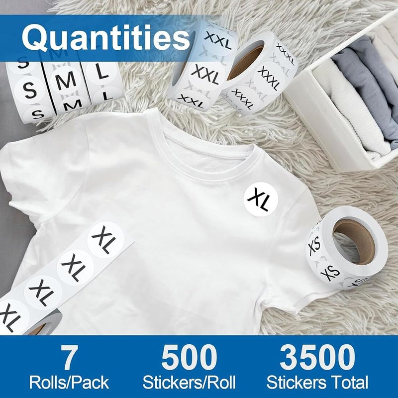 YelaJoy 7 PCS Clothing Size Stickers, Self Adhesive Apparel Labels, Round Shirt Size Decals, Retail Clothing Organization Tags for T-Shirts and Trousers, Black and White Garment Markers - Image 4