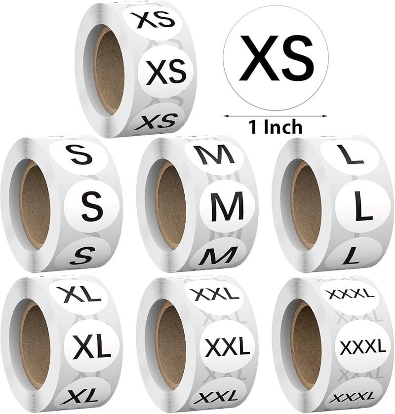 YelaJoy 7 PCS Clothing Size Stickers, Self Adhesive Apparel Labels, Round Shirt Size Decals, Retail Clothing Organization Tags for T-Shirts and Trousers, Black and White Garment Markers - Image 1
