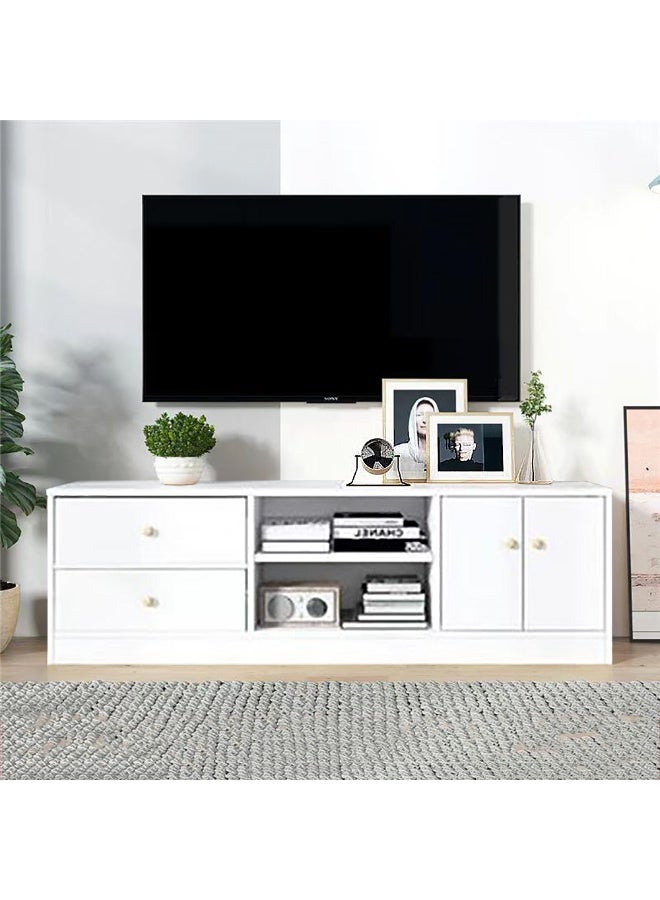 Generic Modern TV Table, 120cm Wooden TV Entertainment Console Table with Drawers, Doors and Open Storage Shelves, Multifunctional TV Cabinet, TV Stand/Unit for Living Room, Bedroom, DSG012 (White) - Image 1