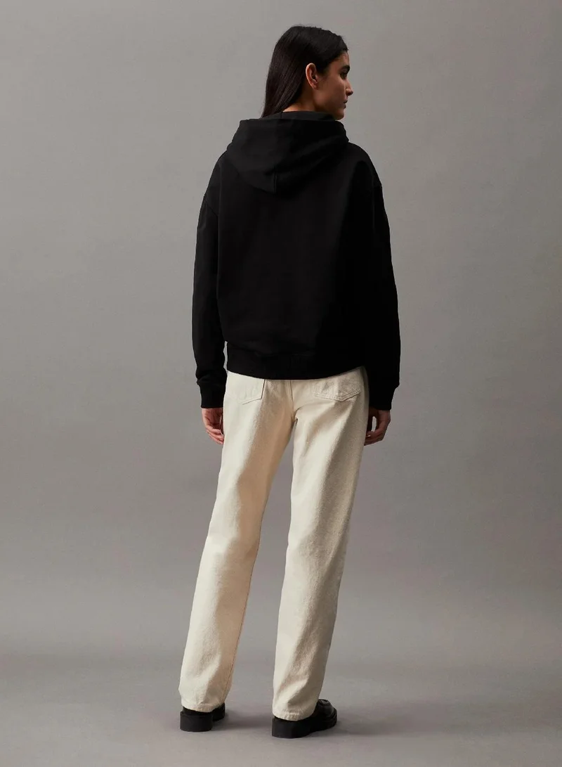 Calvin Klein Ck Black Cotton Terry Logo Hoodie for Women | Best Price UAE
