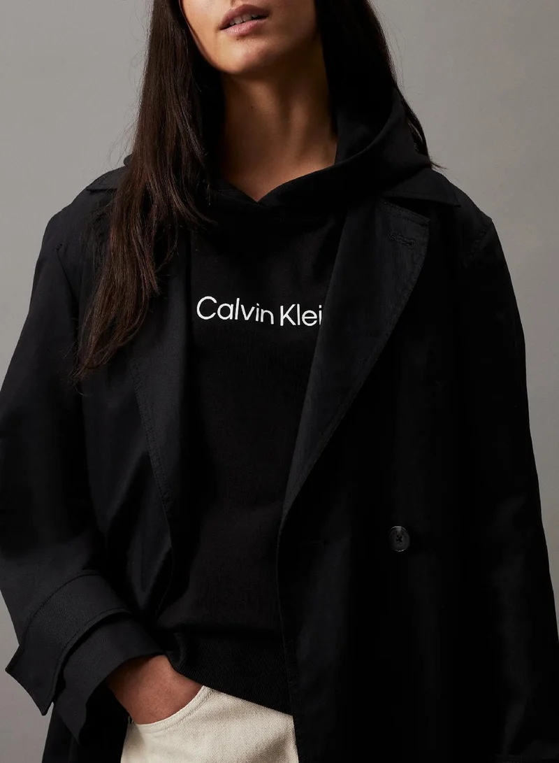 Calvin Klein Ck Black Cotton Terry Logo Hoodie for Women | Best Price UAE