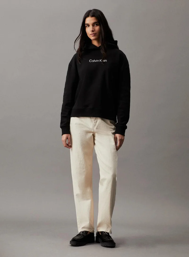 Calvin Klein Ck Black Cotton Terry Logo Hoodie for Women | Best Price UAE
