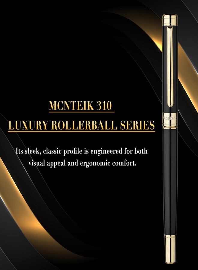 MCNTEIK Black Lacquer Rollerball Pen - Stunning Luxury Pen, 24K Gold Plating, Schmidt Refill, Precision Flow Ink, Best Roller Ball Gift Set for Men & Women, Professional, Executive Fancy, Nice Pens - Image 3