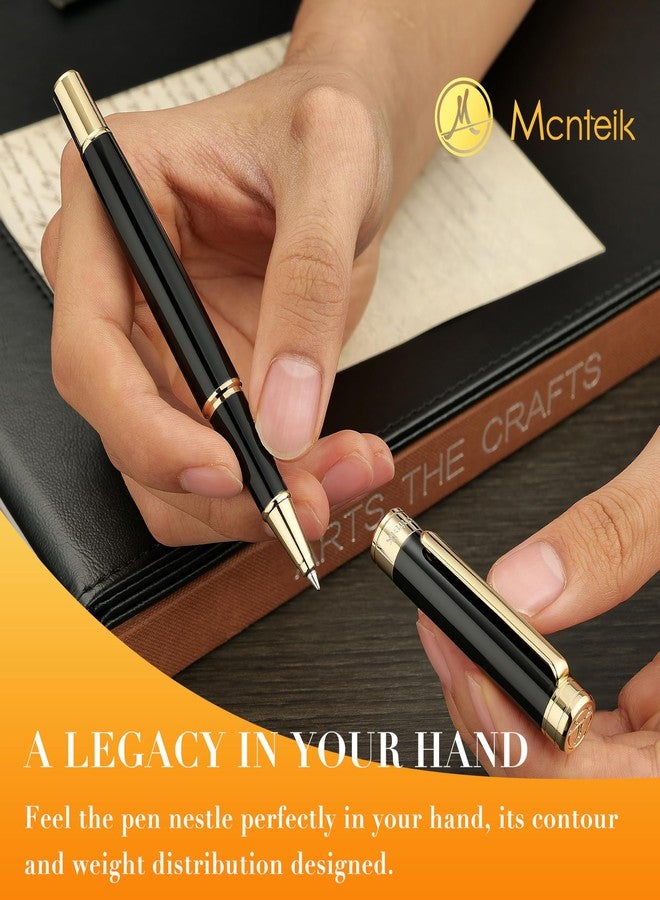 MCNTEIK Black Lacquer Rollerball Pen - Stunning Luxury Pen, 24K Gold Plating, Schmidt Refill, Precision Flow Ink, Best Roller Ball Gift Set for Men & Women, Professional, Executive Fancy, Nice Pens - Image 4