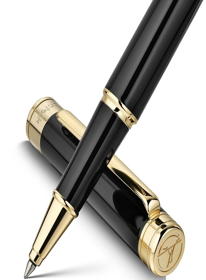 MCNTEIK Black Lacquer Rollerball Pen - Stunning Luxury Pen, 24K Gold Plating, Schmidt Refill, Precision Flow Ink, Best Roller Ball Gift Set for Men & Women, Professional, Executive Fancy, Nice Pens - Image 1