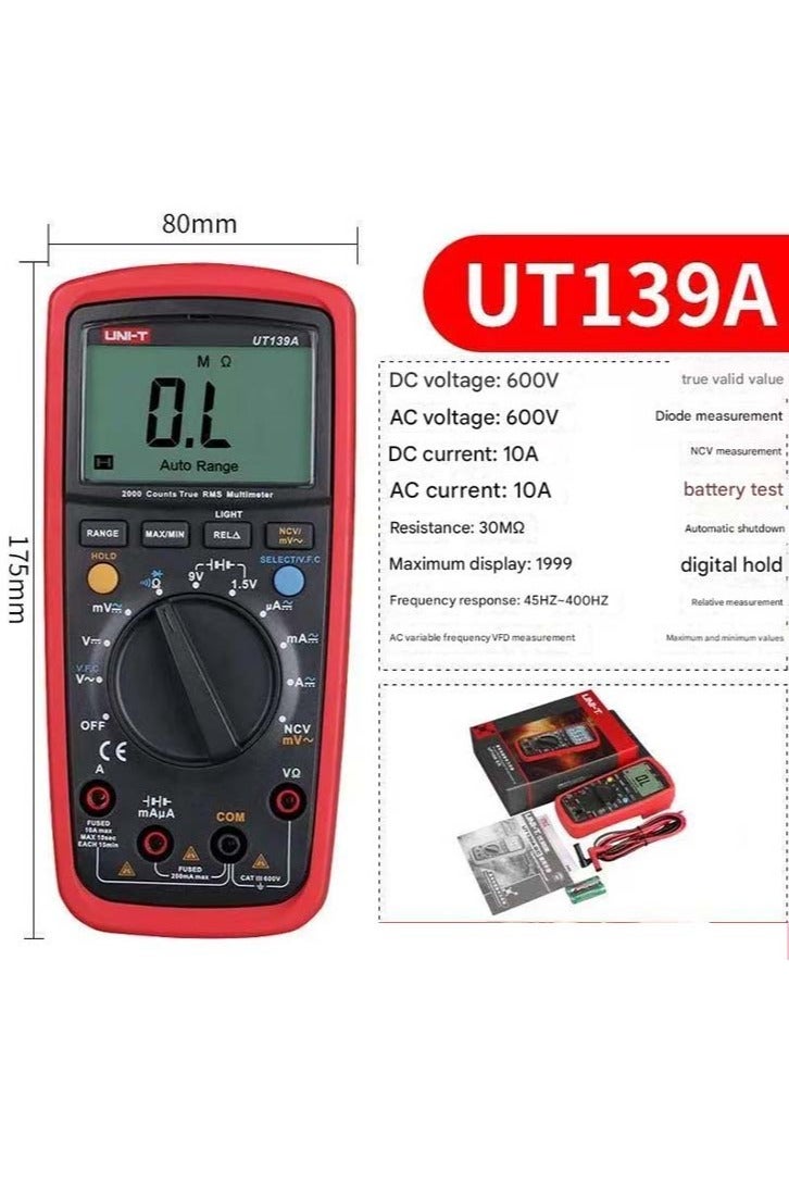 UniT UNI-T UT139A CAT III 600V True RMS Digital Multimeter with Frequency,NCV,Resistance, Voltage,Temperature Measurement - Image 3