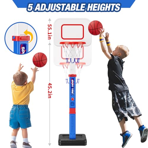 HYES Toddler Basketball Hoop 55 Height Adjustable Basketball Hoop for Kids 13 35 Kids Basketball Goal Indoor Outdoor Sport Toys Christmas Birthday Gifts for Baby Boys Girls - Image 5