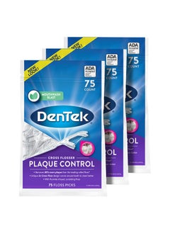 Dentek Cross Flosser Plaque Control Floss Picks Xshaped Floss 75 Count 3 Pack  - Image 1