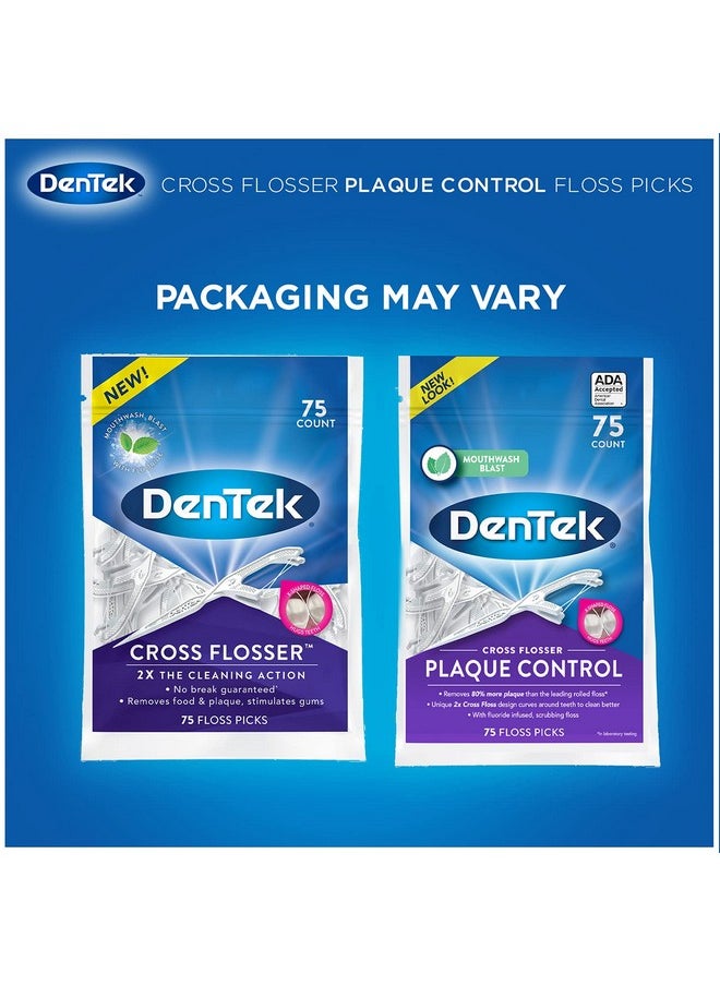 Dentek - Cross Flosser Plaque Control Floss Picks Xshaped Floss 75 Count 3 Pack - Image 1