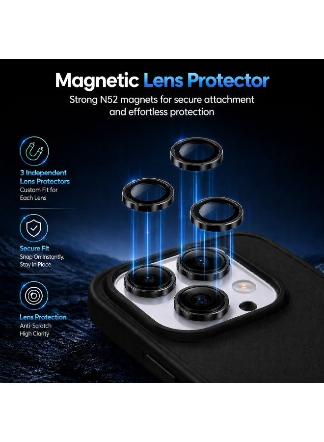 حافظة مغناطيسية بحامل حلقي لهاتف iPhone 16 Pro Max مقاس 6.9 بوصة، غطاء مقاوم للصدمات شبه شفاف بلمسة مطفية مع 3 واقيات لعدسات الكاميرا، أسود - Image 3