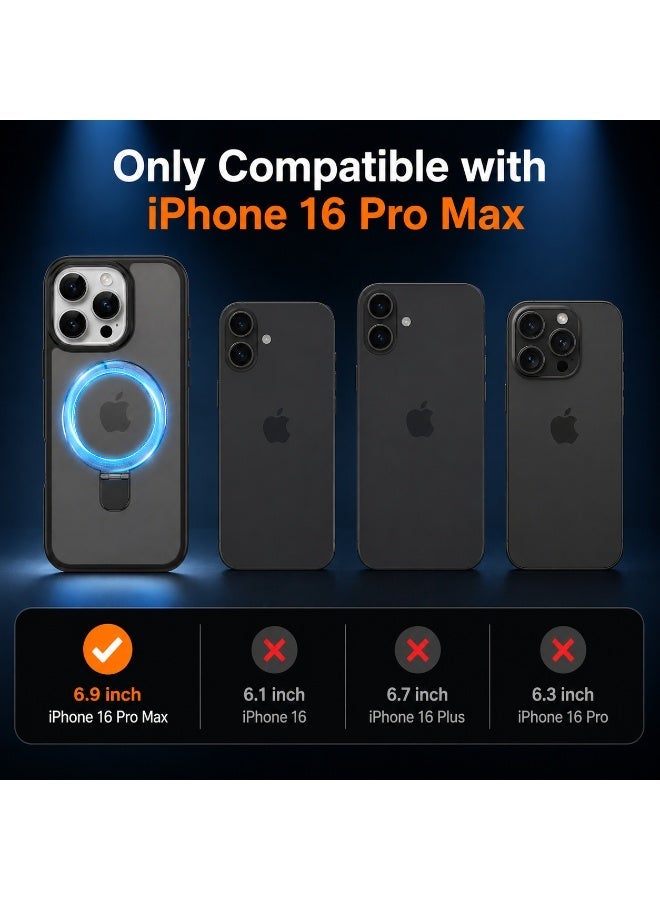 حافظة مغناطيسية بحامل حلقي لهاتف iPhone 16 Pro Max مقاس 6.9 بوصة، غطاء مقاوم للصدمات شبه شفاف بلمسة مطفية مع 3 واقيات لعدسات الكاميرا، أسود - Image 2
