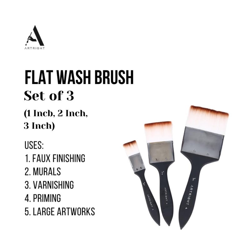 ArtRight Premium Flat Paintbrush Combo Set of 3, Handmade Artist Brushes for Acrylic, Gouache Painting, Ideal for Beginner, Professional, Wooden Handle with Synthetic Bristle (1 to 3inch) - Image 2