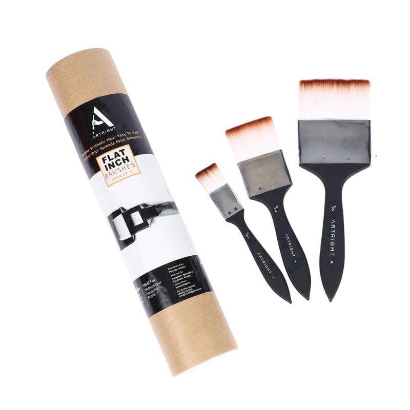 ArtRight Premium Flat Paintbrush Combo Set of 3, Handmade Artist Brushes for Acrylic, Gouache Painting, Ideal for Beginner, Professional, Wooden Handle with Synthetic Bristle (1 to 3inch) - Image 1