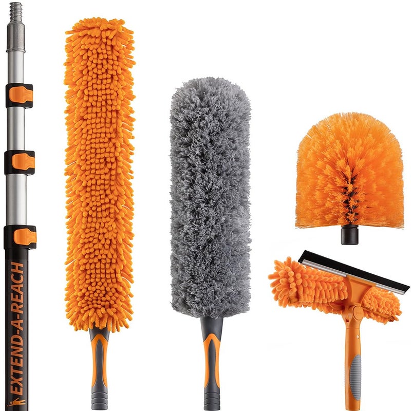 EXTEND-A-REACH 20 Foot High Reach Duster Kit with 4-12 ft Extension Pole // High Ceiling Dusting and Window Cleaning Kit with Telescopic Pole // Window Washer & Squeegee, Cobweb Duster, Fan Blade and Feather Dusters - Image 1